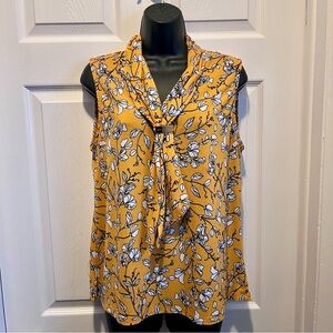 Adrienne Vittadini top cami tank yellow floral Women Large tie front sleeveless